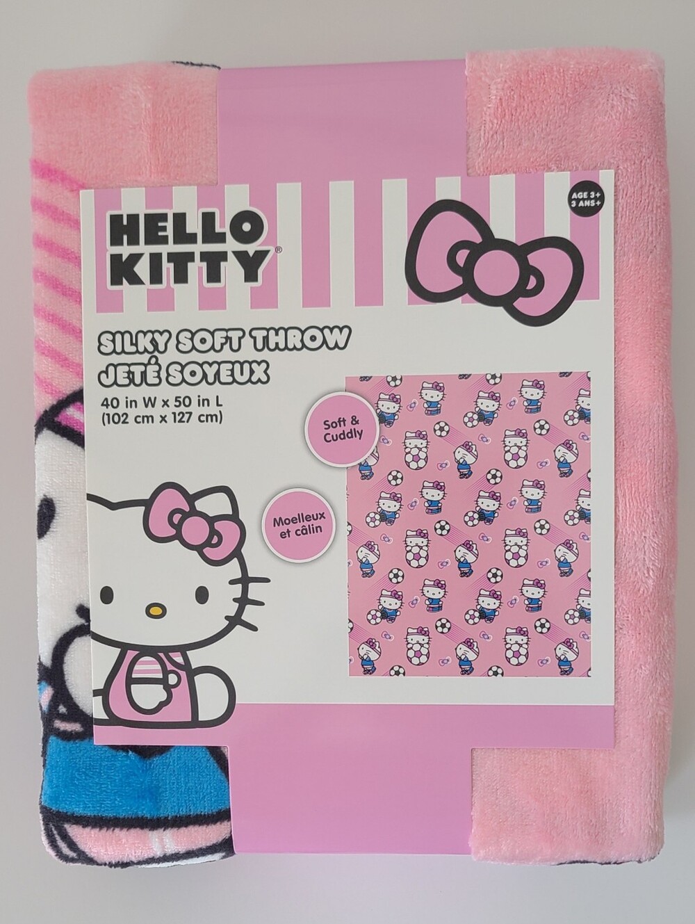 Hello Kitty Sanrio Pink Plush Silky Soft Soccer Throw Blanket - NWT
